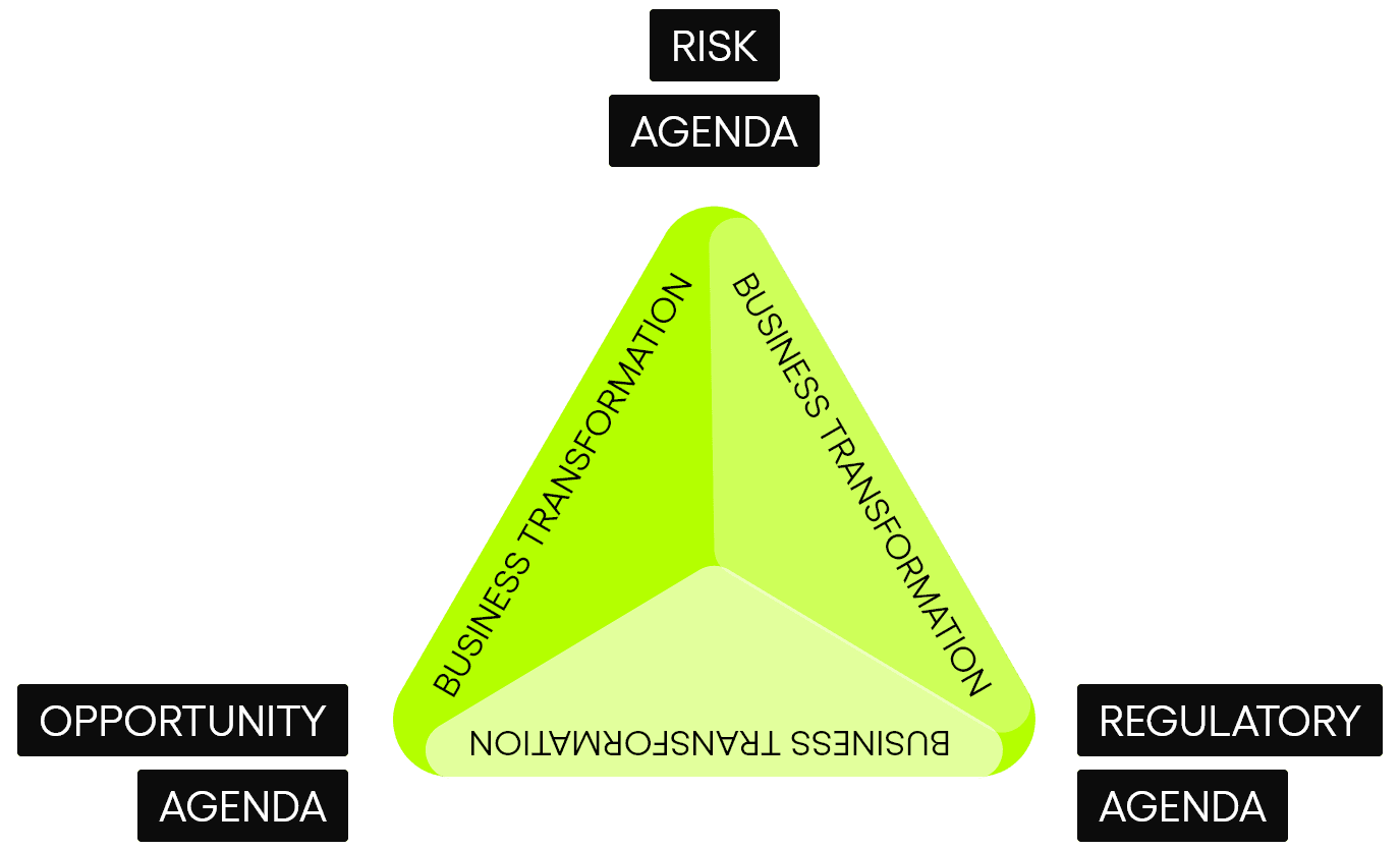 Business transformation — opportunity, risk, regulatory agenda triangle